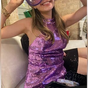 Zara Purple Sequins Halter Top